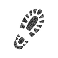 Footprint boot sign. Vector. Black icon from many ovelapping circles with random opacity on white background. Noisy. Isolated.