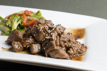 Wok de solomillo ternera