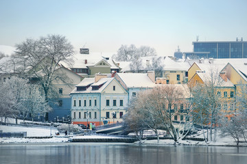 .Beautiful winter view of the old town. Minsk. Belarus.