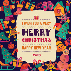 Merry Christmas and happy new year card. Vector illustration