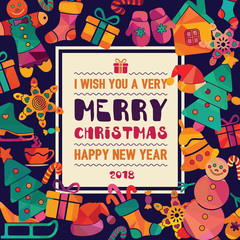 Merry Christmas and happy new year card. Vector illustration