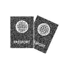 Two passports sign illustration. Vector. Black icon from many ovelapping circles with random opacity on white background. Noisy. Isolated.