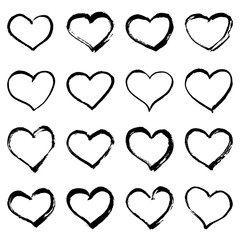 Grunge hand drawn heart shaped frame isolated on white background