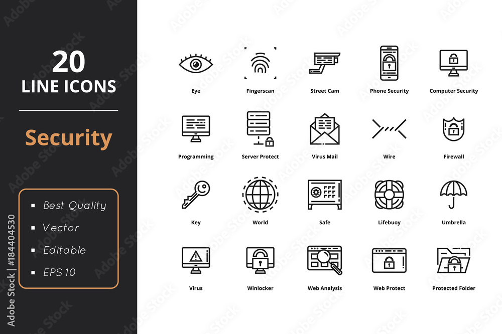 Poster 20 high quality security line icons. icons for web and user interface