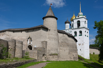 Fototapeta premium Wall of ancient Pskov Kremlin. Russia
