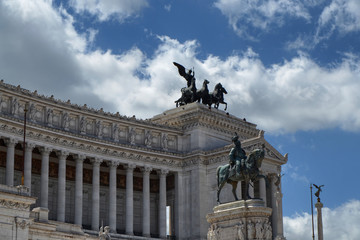 Rome, Lazio region, Italy. Detail of the National Monument to Vittorio Emanuele II, known as the Vittoriano or Altare della Patria. Photo of 15 August 2014 at 12.20