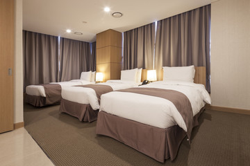 hotel room interior with bed in seoul, korea