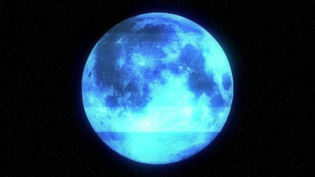 full moon on jumpy red glitch old lcd led tv computer screen display seamless loop animation black stars background - new quality natural colorful joyful video footage