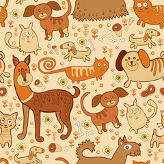 Cats and dogs childish seamless pattern