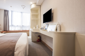hotel room interior with tv in seoul, korea
