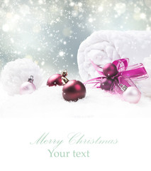 Christmas decoration in snow. Celebration concept. 