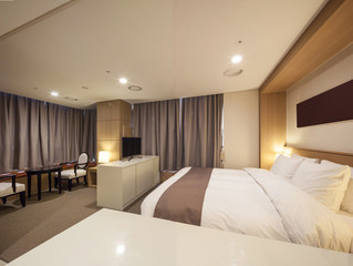 hotel room interior with tv in seoul, korea