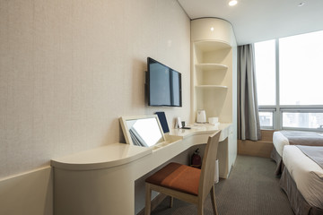 hotel room interior with tv in seoul, korea