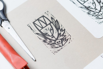 Made a card with imprint. Close up view.