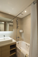 Fototapeta na wymiar toilet with basin, hotel interior in seoul, korea