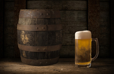 Wooden oak barrel isolated on white background