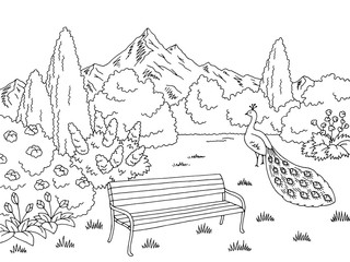 Garden graphic black white landscape sketch illustration vector