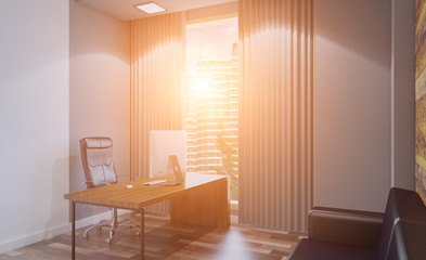 Modern meeting room. 3D rendering. Sunset