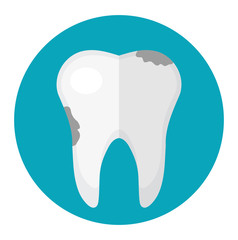 Dirty tooth, caries. Icon flat style. Dentistry, dentist concept. Isolated on white background. Vector illustration