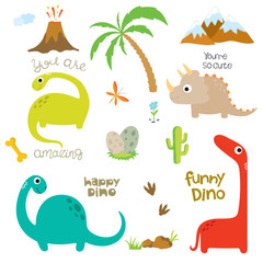 Obraz premium Ślad dinozaura, wulkan, palma, kamienie, kość i kaktus