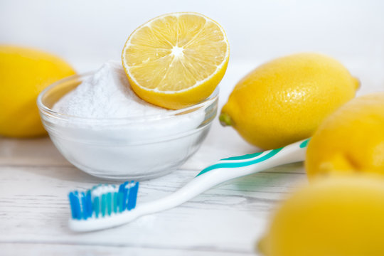 Baking soda, lemon and tooth brush