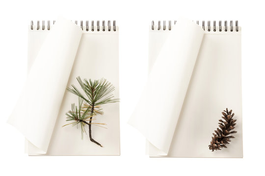 set of paper note book with fall leaf isolated on the white background.