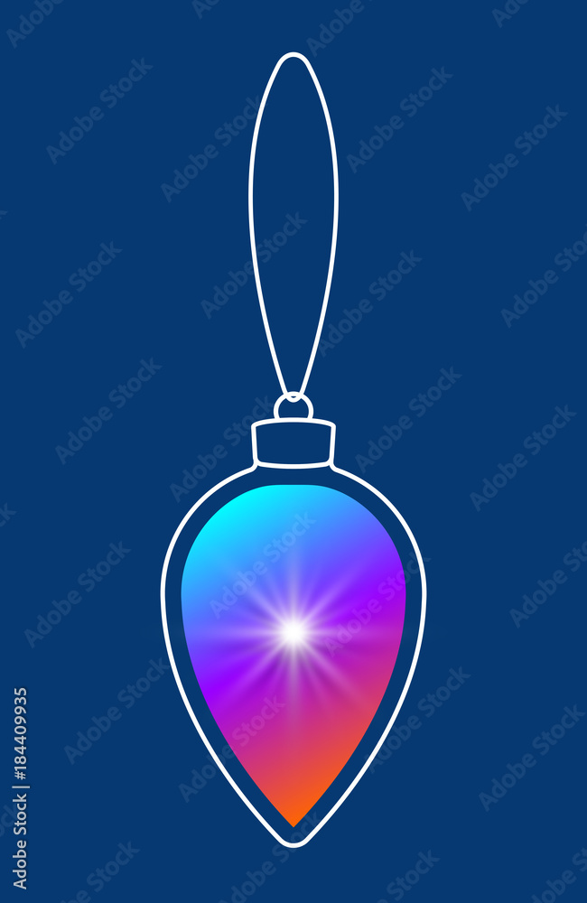 Poster Vector hanging abstract colorful Christmas ball on a string consisting of multicolored gradient & snowflake, star on blue background