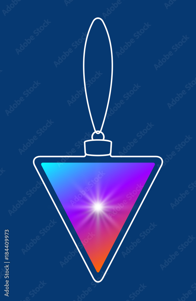 Poster Vector hanging abstract colorful Christmas ball on a string consisting of multicolored gradient & snowflake, star on blue background
