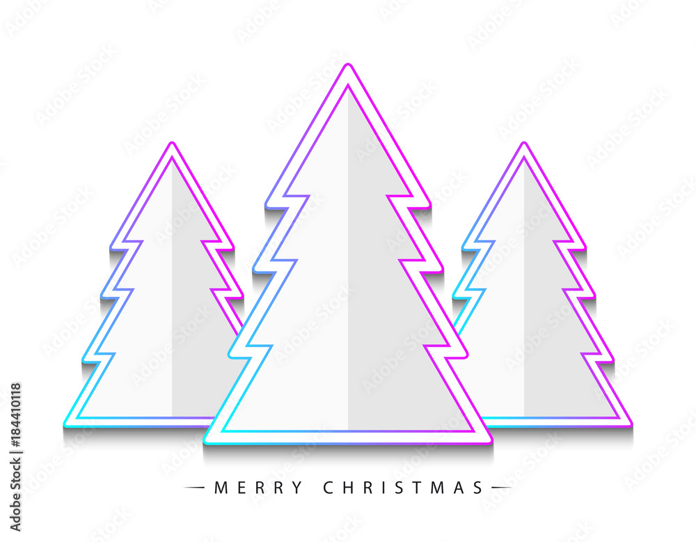 Poster merry christmas! vector abstract colorful geometric white christmas trees consisting of multicolor o