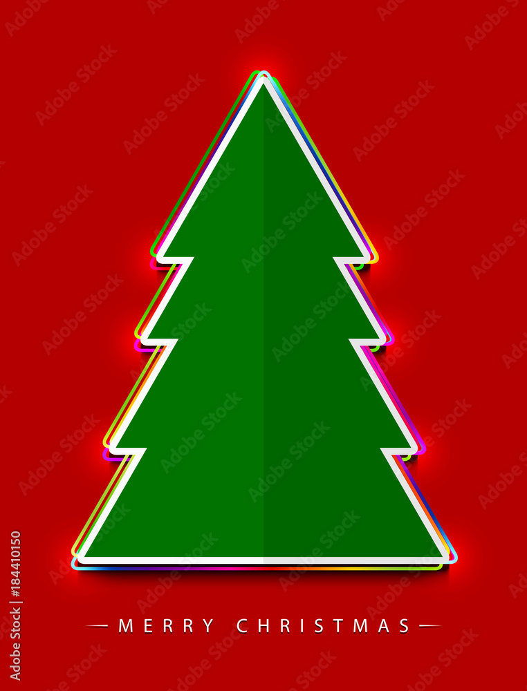 Poster merry christmas! vector abstract creative flat green christmas tree consisting of colorful multicolo