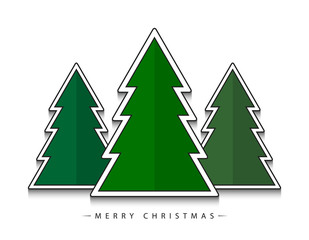 Obraz premium Merry Christmas! Vector abstract geometric green Christmas trees with black and white outline on white background.