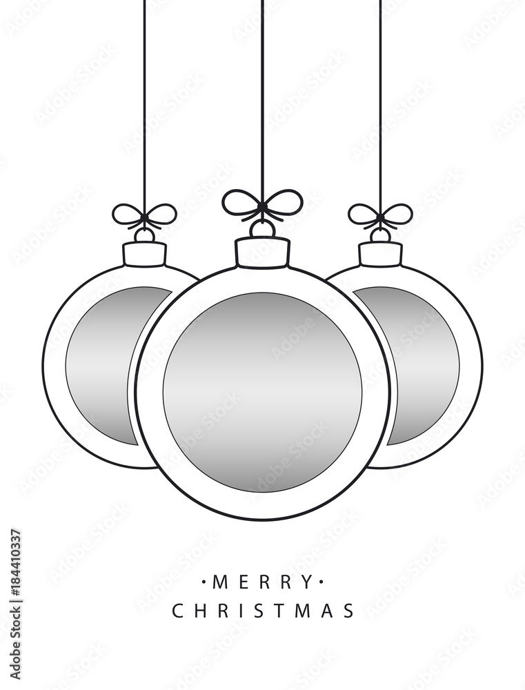 Poster merry christmas! vector hanging abstract line christmas balls with silver circles on a string with a