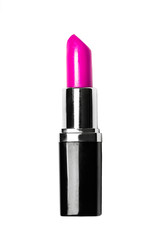 Lápiz de labio fucsia sobre fondo aislado. Vista de frente