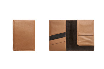 brown leather wallet isolated on the white background.