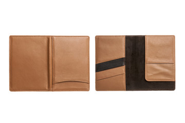 brown leather wallet isolated on the white background.