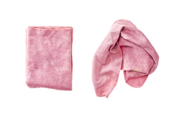 pink dirty towel isolated on the white background.