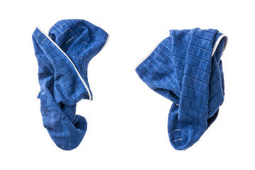 blue dirty towel isolated on the white background.