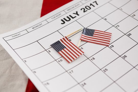 Calendar marked with American flags as reminder