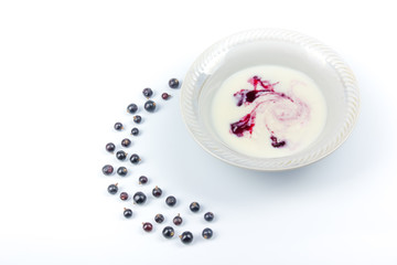 Obraz na płótnie Canvas Bowl of greek yogurt and fresh berries isolated on white background. Berries