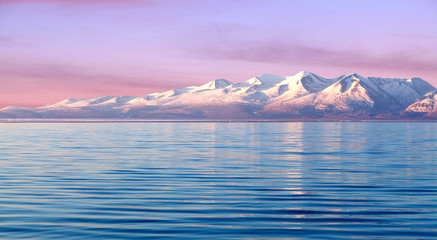 Manasarovar lake at sunrise in Western Tibet, China