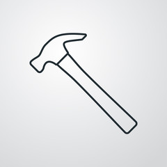 Icono plano linea martillo en fondo degradado