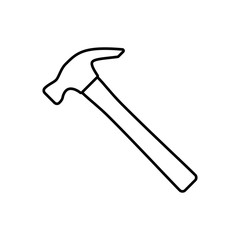 Icono plano linea martillo negro en fondo blanco