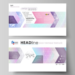 Business templates in HD format for presentation slides. Vector layouts in abstract design. Hologram, background in pastel colors with holographic effect. Blurred colorful pattern, futuristic texture.