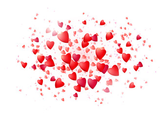 Realistic hearts isolated in the middle white background. Red love particles