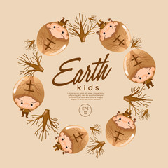 Fototapeta premium Boy and Girl in Chinese Five Elements Hat : Vector Illustration