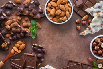 tasty chocolate bars with nuts