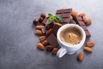 Aroma coffee cup with chocolate bars