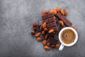 Aroma coffee cup with chocolate bars
