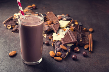 tasty chocolate drink with dessert bar