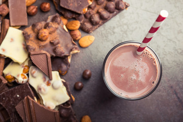 tasty chocolate drink with dessert bar